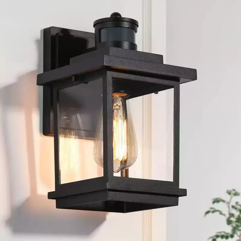 Applique murale extérieure en fer moderne noire mate avec cage