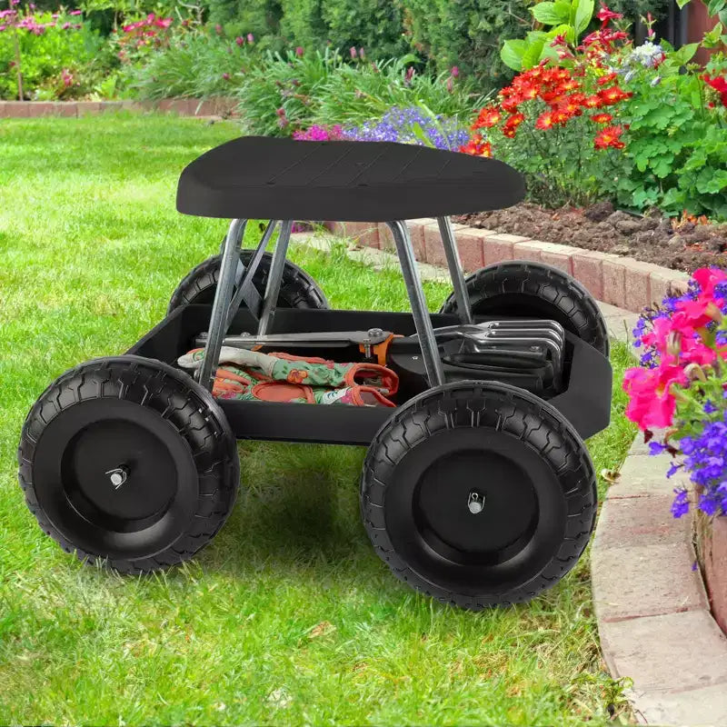 Chariot de jardin à roulettes Siège de jardinage avec roues et plateau à outils