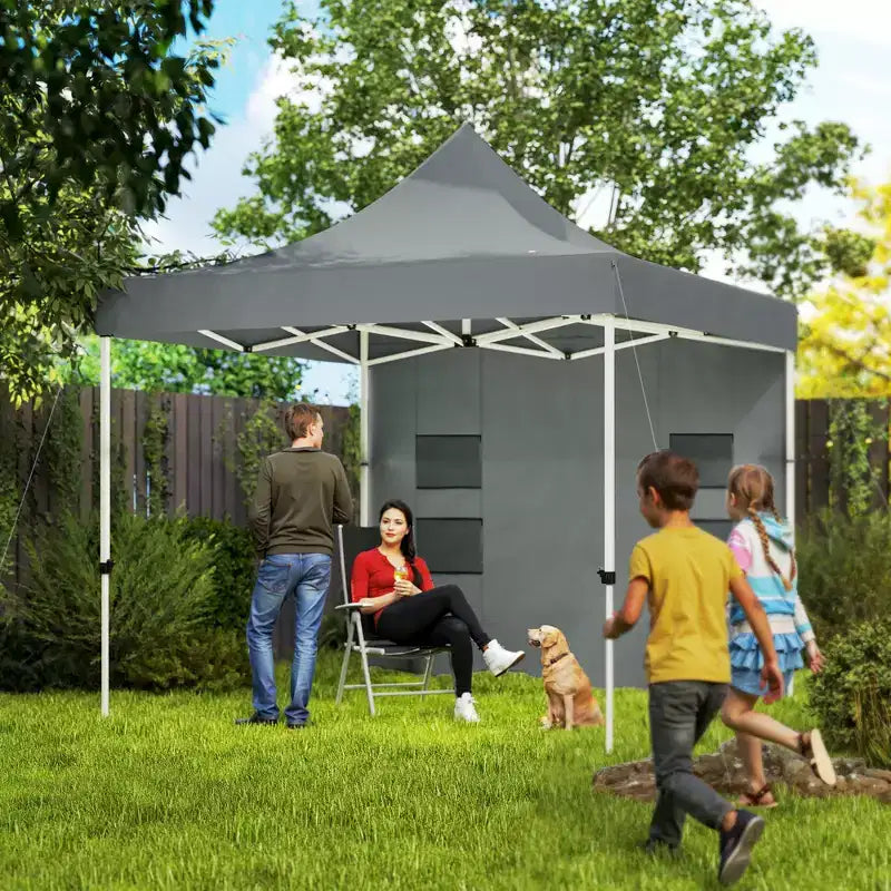 Tente escamotable robuste 3 x 3 m avec parois latérales, abri solaire instantané UPF50+
