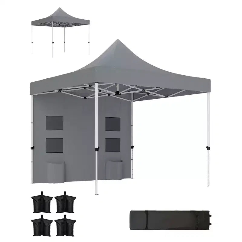Tente escamotable robuste 3 x 3 m avec parois latérales, abri solaire instantané UPF50+