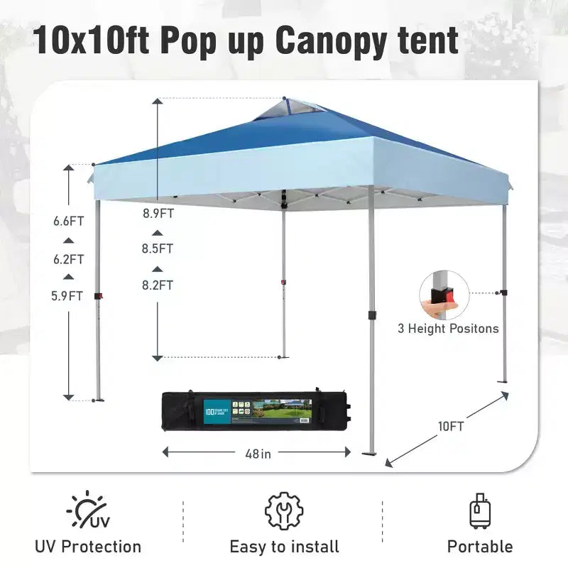 Tente escamotable de 3 x 3 m - Abri solaire portable pour le camping et les événements (Bleu)