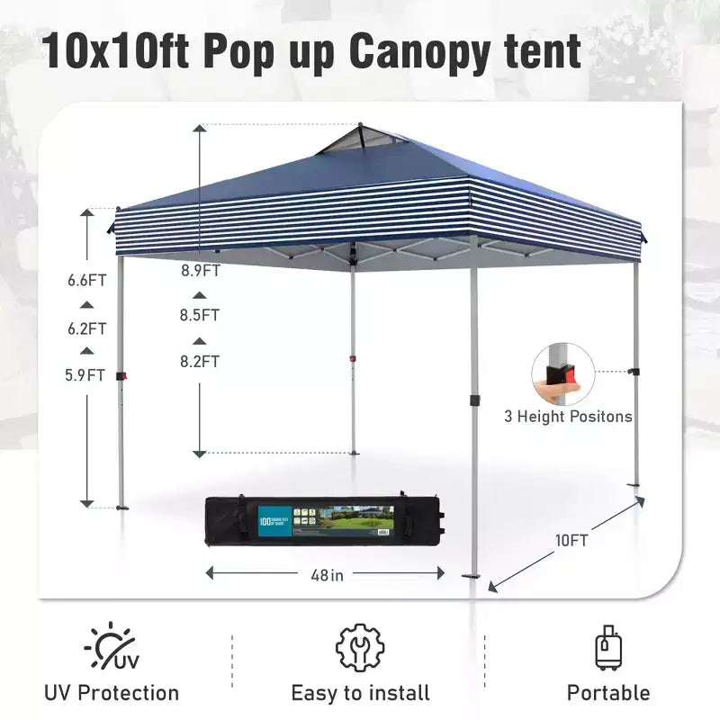 Tente escamotable de 3 x 3 m - Abri solaire portable pour le camping et les événements (Bleu)