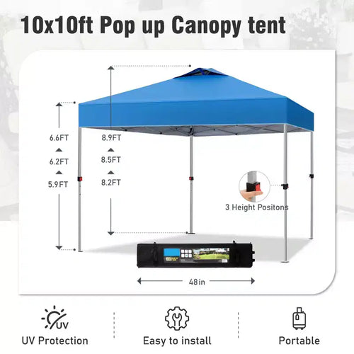Tente escamotable de 3 x 3 m - Abri solaire portable pour le camping et les événements (Bleu)