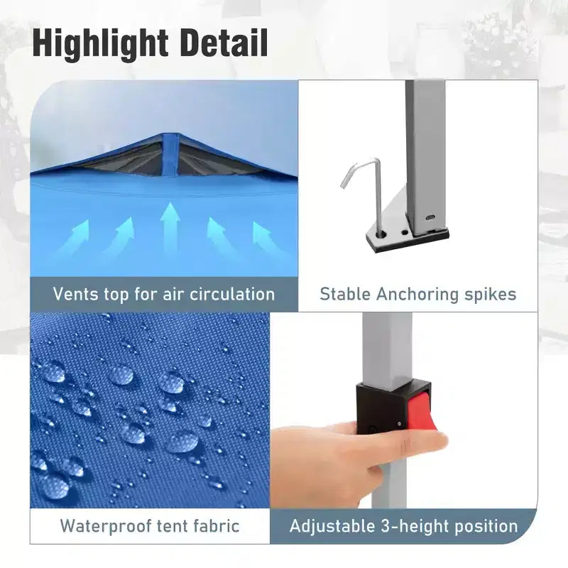 Tente escamotable de 3 x 3 m - Abri solaire portable pour le camping et les événements (Bleu)