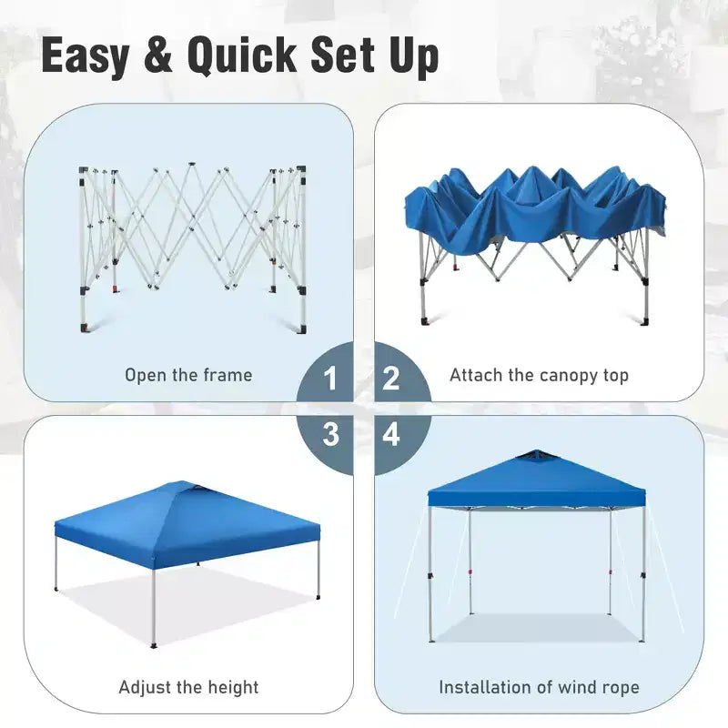 Tente escamotable de 3 x 3 m - Abri solaire portable pour le camping et les événements (Bleu)