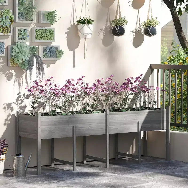 Lit de jardin surélevé de 2,26 m x 0,55 m x 0,79 m, jardinière en bois extra-large surélevée avec pieds et trous de drainage, capacité de 100 kg.