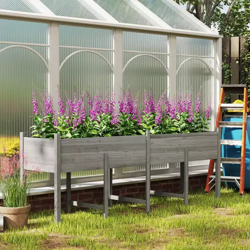 Lit de jardin surélevé de 2,26 m x 0,55 m x 0,79 m, jardinière en bois extra-large surélevée avec pieds et trous de drainage, capacité de 100 kg.