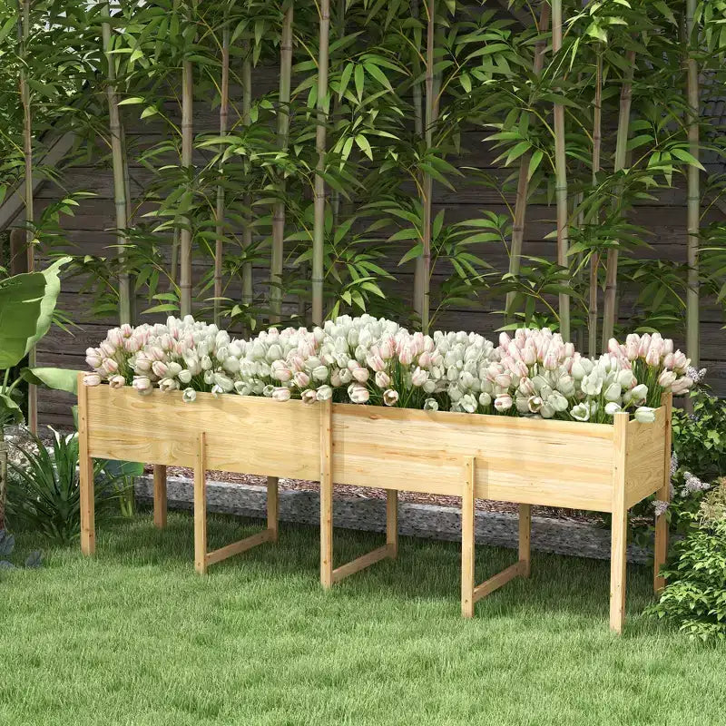 Lit de jardin surélevé de 2,26 m x 0,55 m x 0,79 m, jardinière en bois extra-large surélevée avec pieds et trous de drainage, capacité de 100 kg.