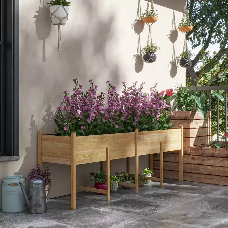 Lit de jardin surélevé de 2,26 m x 0,55 m x 0,79 m, jardinière en bois extra-large surélevée avec pieds et trous de drainage, capacité de 100 kg.