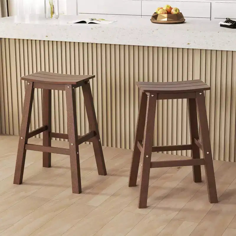 Ensemble de tabourets de bar de patio avec siège courbé et repose-pieds pour extérieur/jardin marron/noir/gris