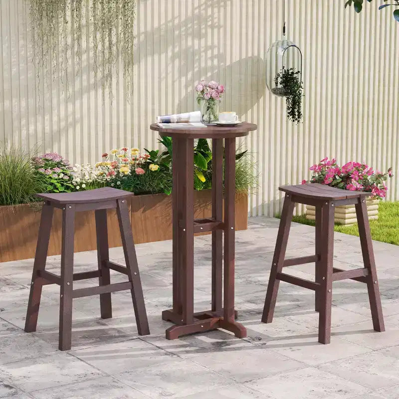 Ensemble de tabourets de bar de patio avec siège courbé et repose-pieds pour extérieur/jardin marron/noir/gris