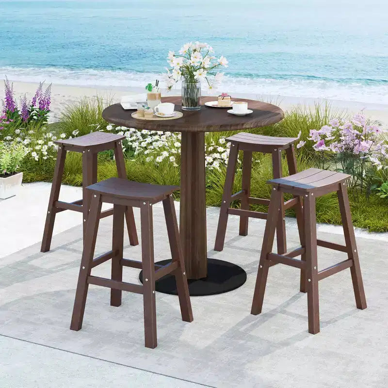 Ensemble de tabourets de bar de patio avec siège courbé et repose-pieds pour extérieur/jardin marron/noir/gris