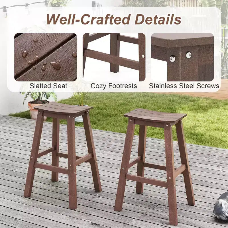 Ensemble de tabourets de bar de patio avec siège courbé et repose-pieds pour extérieur/jardin marron/noir/gris