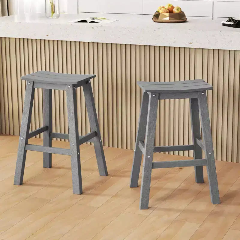 Ensemble de tabourets de bar de patio avec siège courbé et repose-pieds pour extérieur/jardin marron/noir/gris