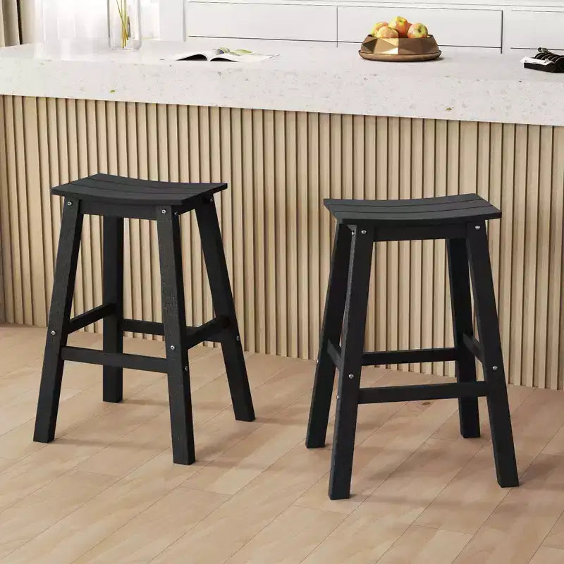Ensemble de tabourets de bar de patio avec siège courbé et repose-pieds pour extérieur/jardin marron/noir/gris