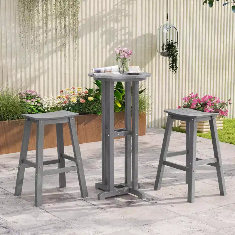 Ensemble de tabourets de bar de patio avec siège courbé et repose-pieds pour extérieur/jardin marron/noir/gris
