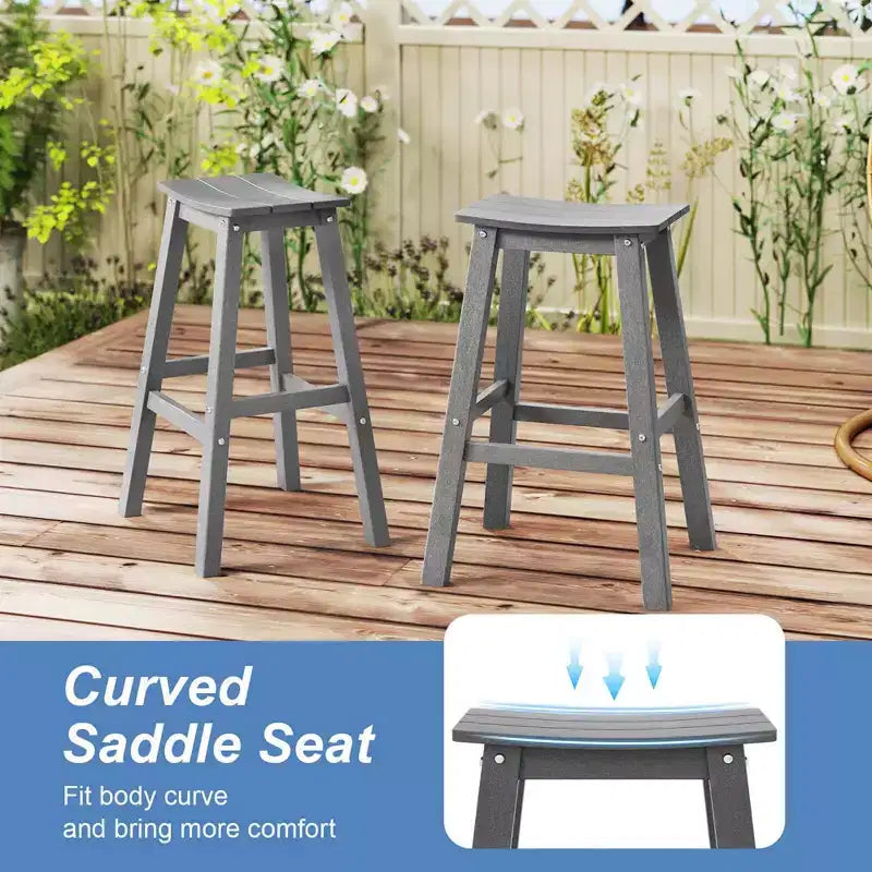 Ensemble de tabourets de bar de patio avec siège courbé et repose-pieds pour extérieur/jardin marron/noir/gris