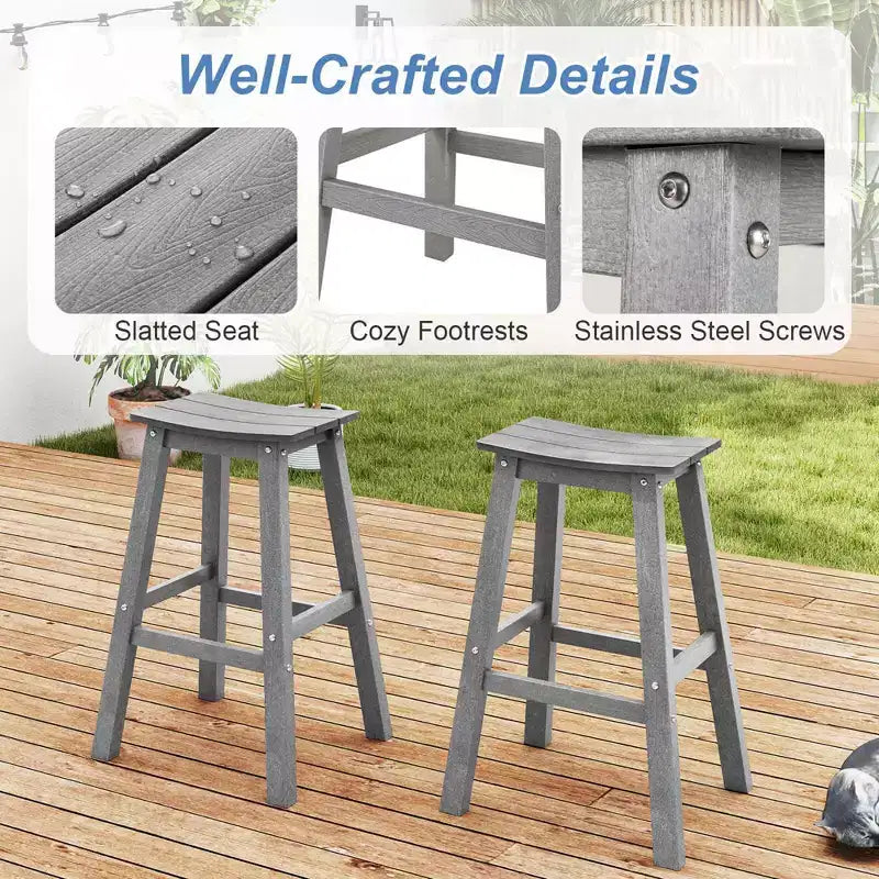 Ensemble de tabourets de bar de patio avec siège courbé et repose-pieds pour extérieur/jardin marron/noir/gris