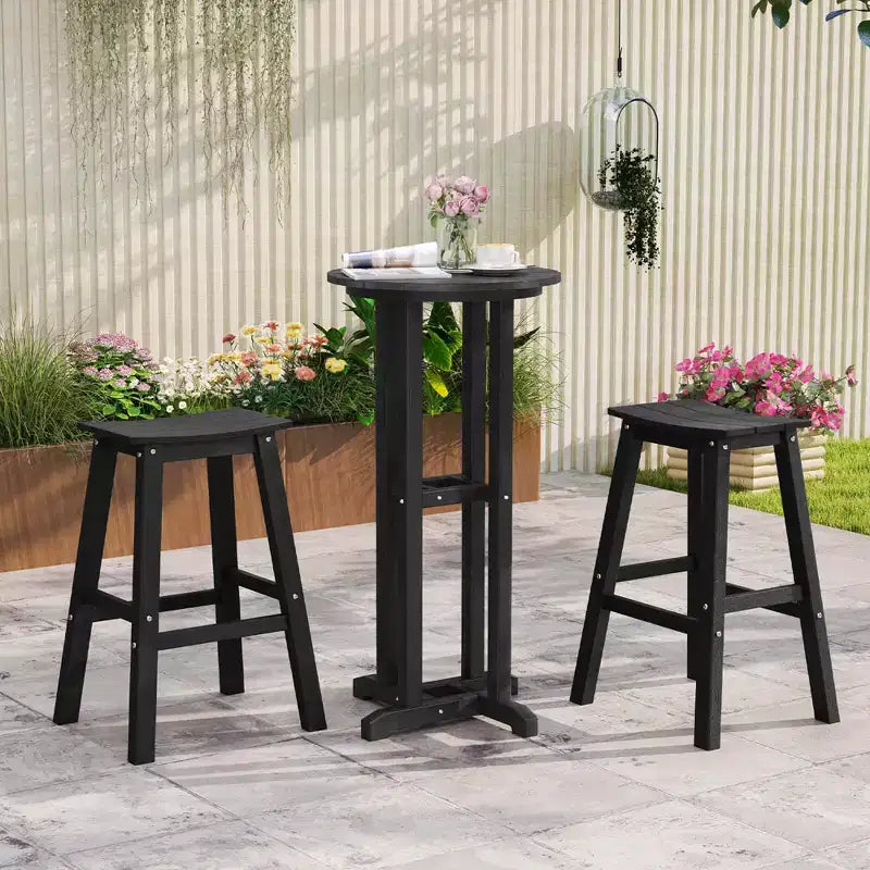 Ensemble de tabourets de bar de patio avec siège courbé et repose-pieds pour extérieur/jardin marron/noir/gris
