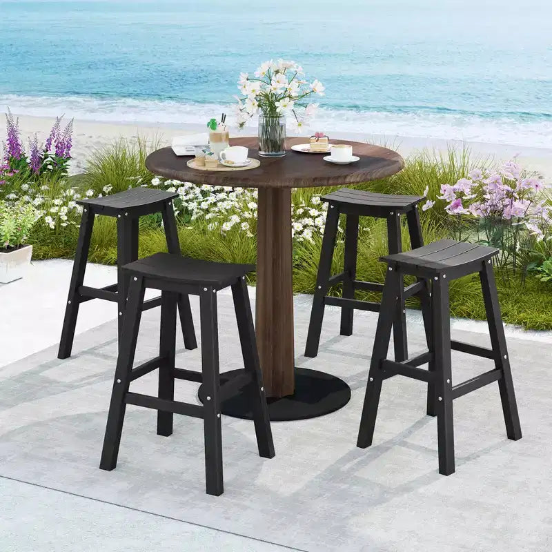Ensemble de tabourets de bar de patio avec siège courbé et repose-pieds pour extérieur/jardin marron/noir/gris