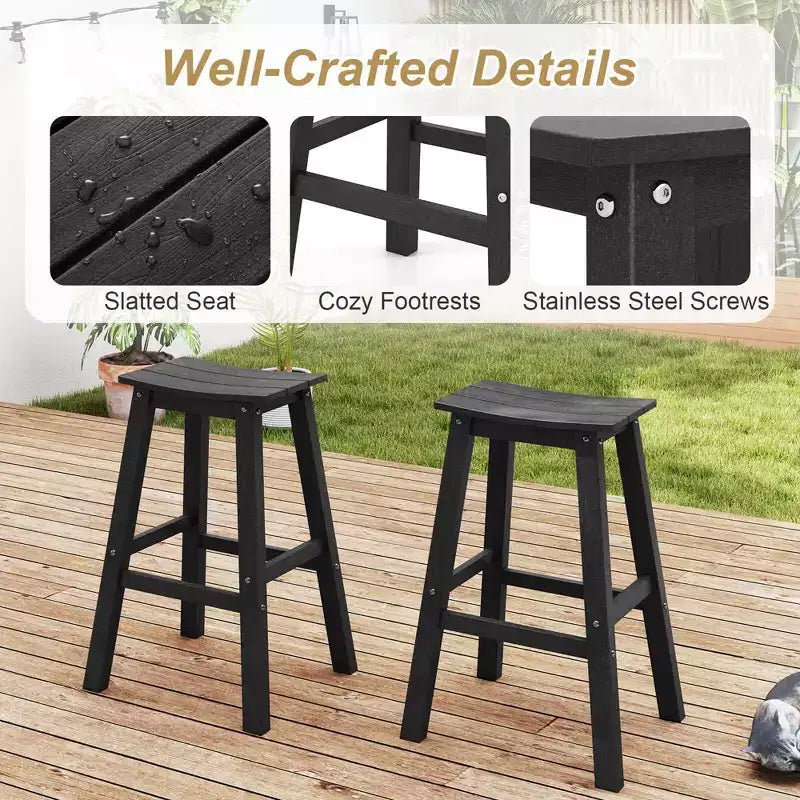 Ensemble de tabourets de bar de patio avec siège courbé et repose-pieds pour extérieur/jardin marron/noir/gris