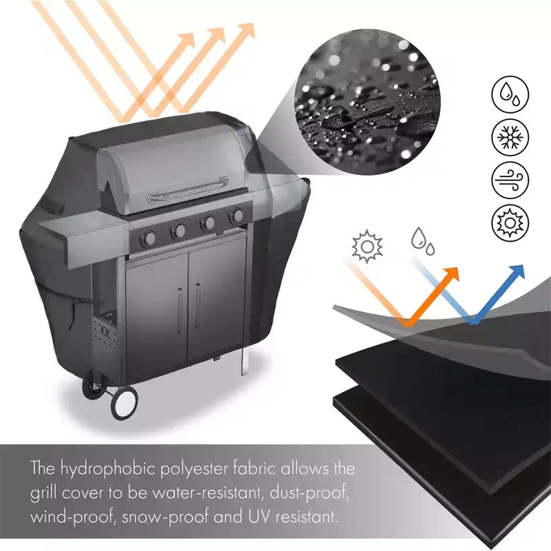Housse de barbecue noire | 163 cm | Housse de barbecue à gaz imperméable, résistante aux UV, compatible avec la plupart des marques de barbecues