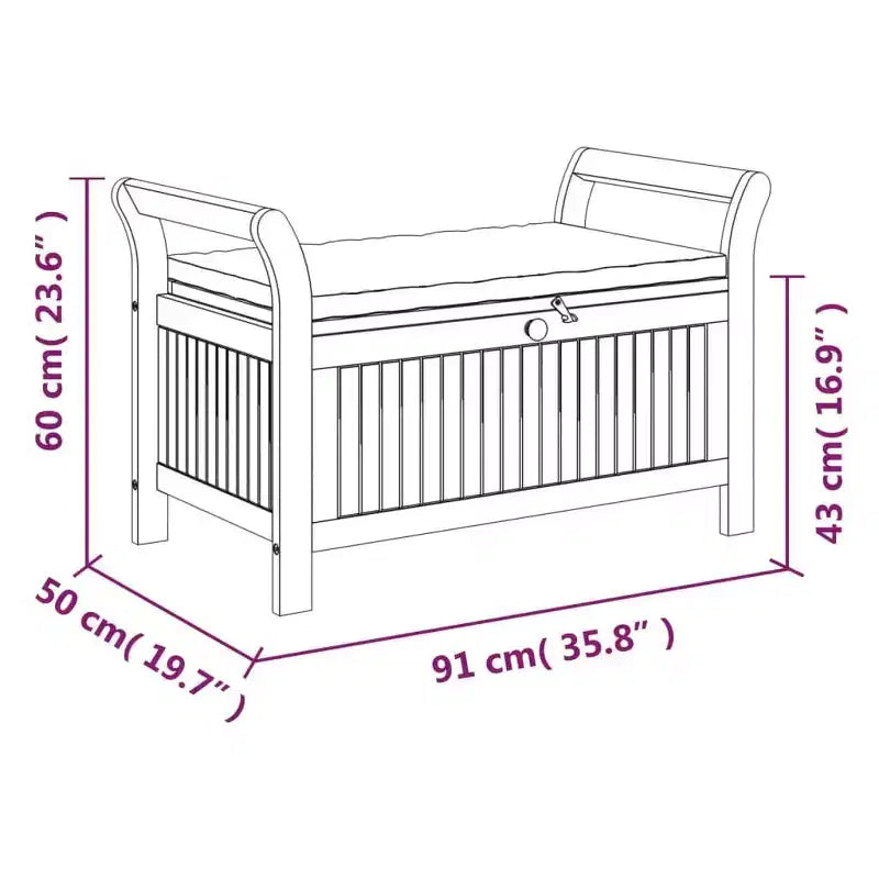 Banc de rangement pour patio avec coussin Causeuse en bois massif d'acacia pour l'extérieur