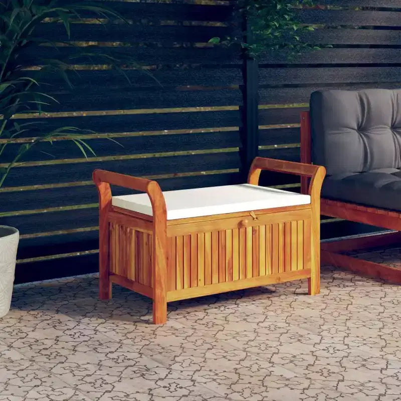 Banc de rangement pour patio avec coussin Causeuse en bois massif d'acacia pour l'extérieur