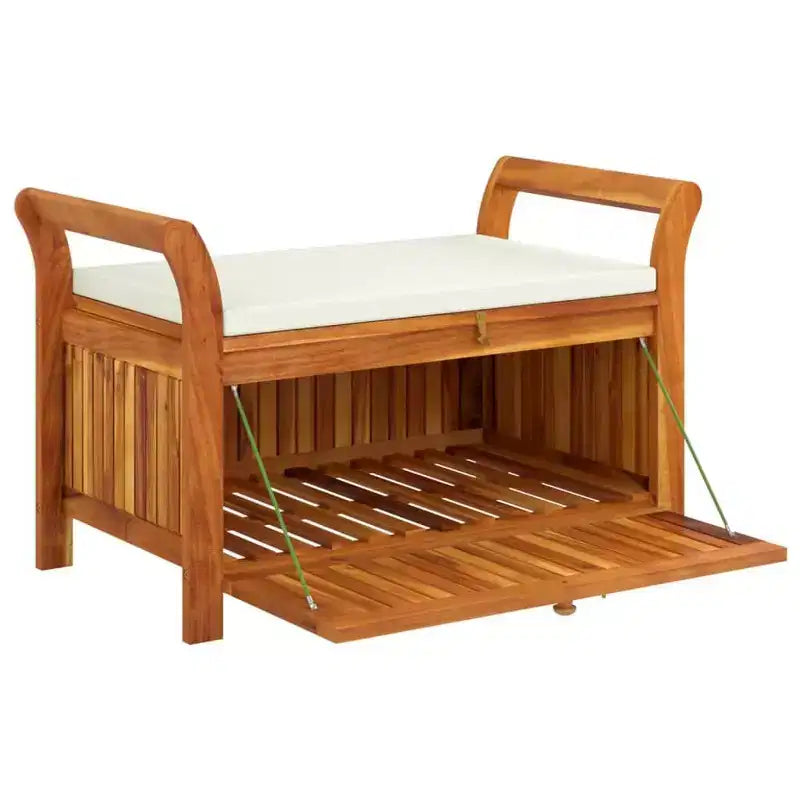 Banc de rangement pour patio avec coussin Causeuse en bois massif d'acacia pour l'extérieur