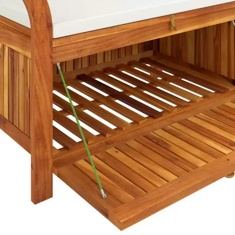 Banc de rangement pour patio avec coussin Causeuse en bois massif d'acacia pour l'extérieur
