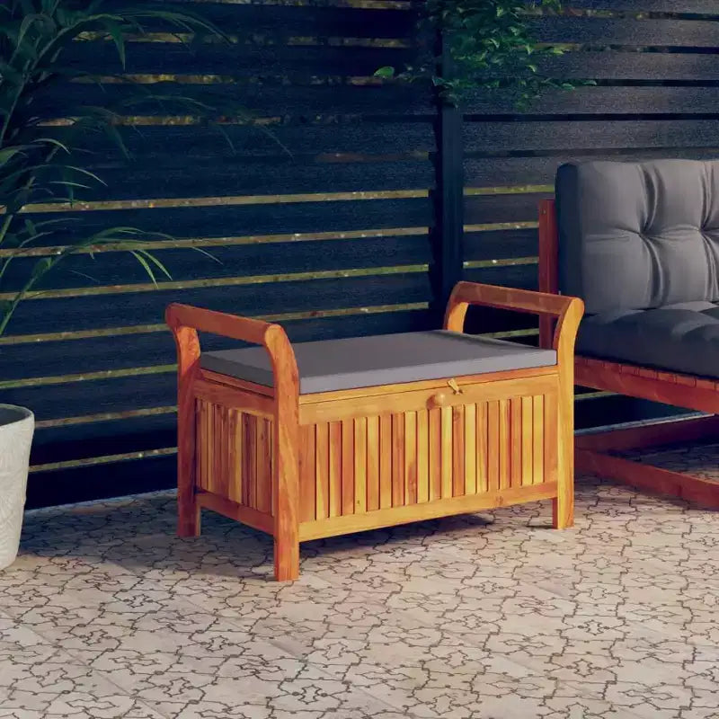 Banc de rangement pour patio avec coussin Causeuse en bois massif d'acacia pour l'extérieur