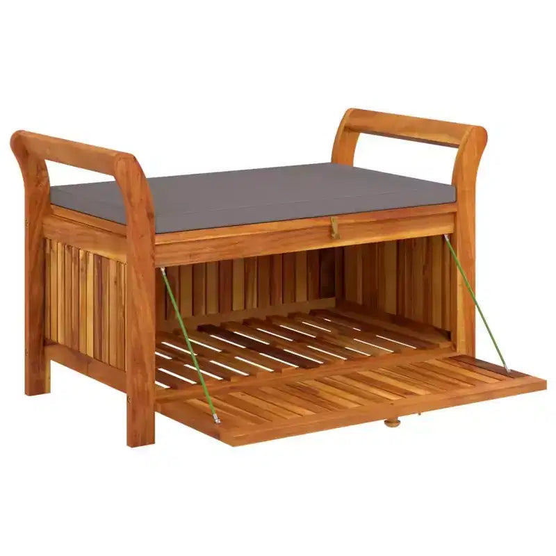 Banc de rangement pour patio avec coussin Causeuse en bois massif d'acacia pour l'extérieur
