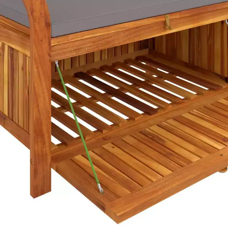 Banc de rangement pour patio avec coussin Causeuse en bois massif d'acacia pour l'extérieur