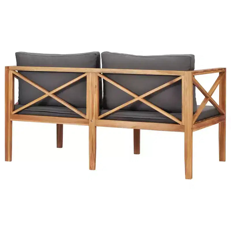 Banc de patio à deux places, causeuse, canapé avec coussins en bois massif de teck