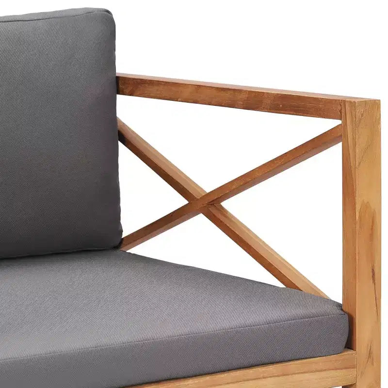 Banc de patio à deux places, causeuse, canapé avec coussins en bois massif de teck