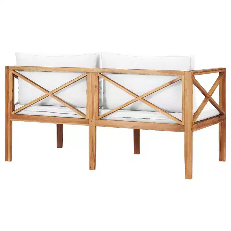 Banc de patio à deux places, causeuse, canapé avec coussins en bois massif de teck
