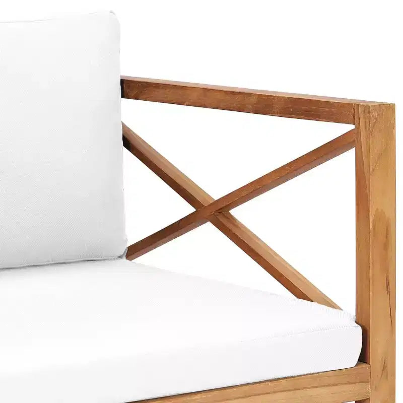 Banc de patio à deux places, causeuse, canapé avec coussins en bois massif de teck