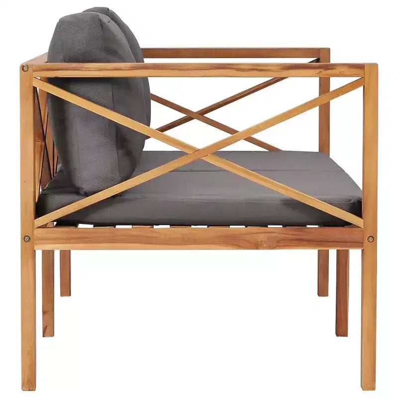 Banc de patio à deux places, causeuse, canapé avec coussins en bois massif de teck