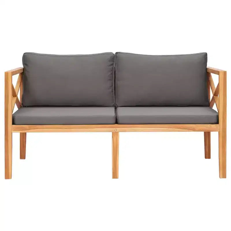Banc de patio à deux places, causeuse, canapé avec coussins en bois massif de teck