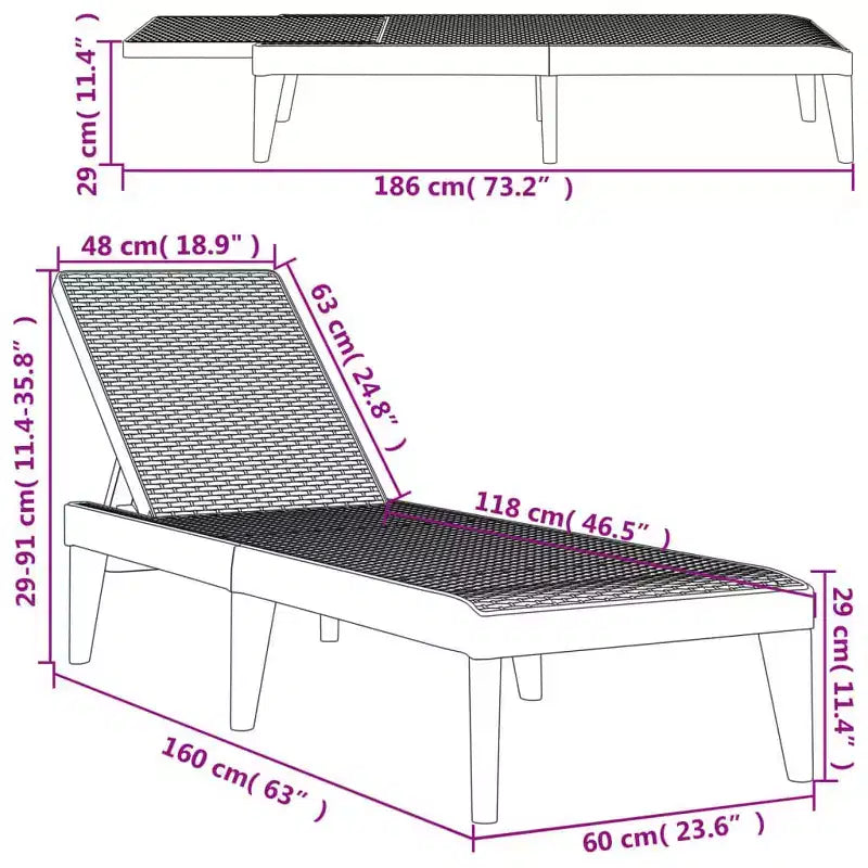 Bain de soleil Chaise longue Lit de repos Meuble de jardin extérieur