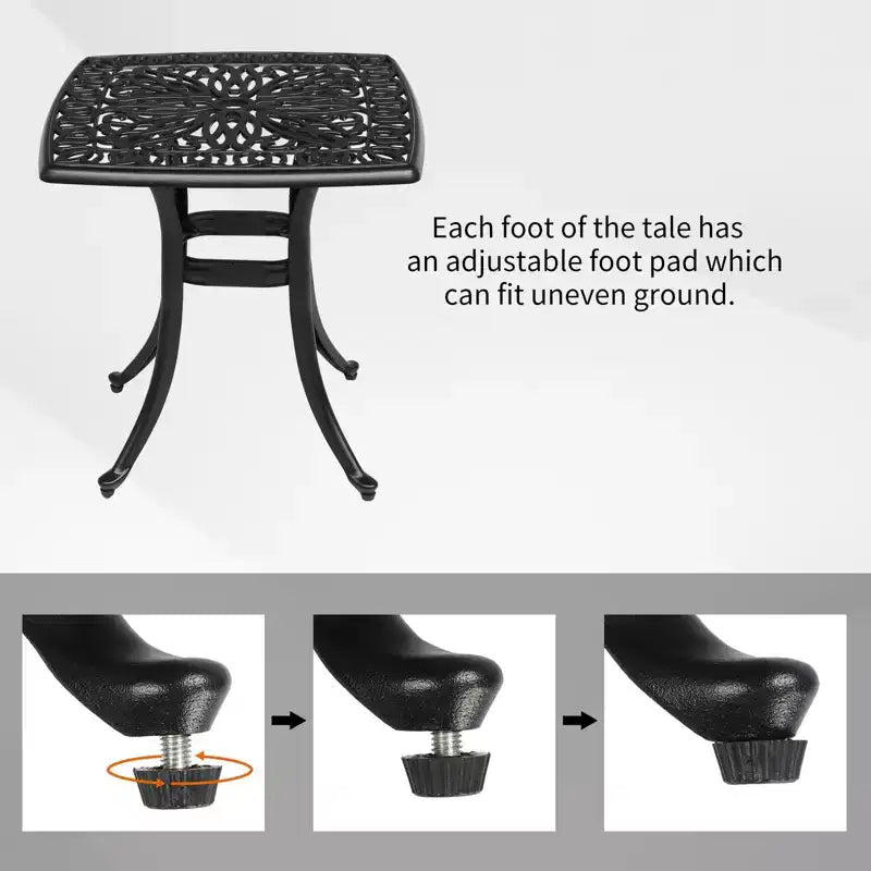 Table d'appoint de jardin carrée en aluminium moulé de 21,3 pouces