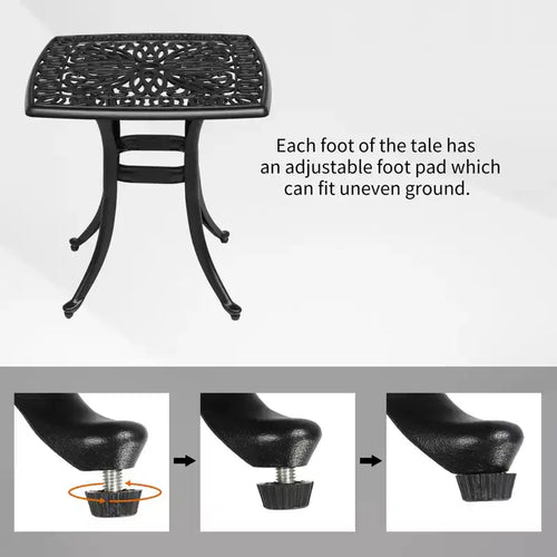 Table d'appoint de jardin carrée en aluminium moulé de 21,3 pouces