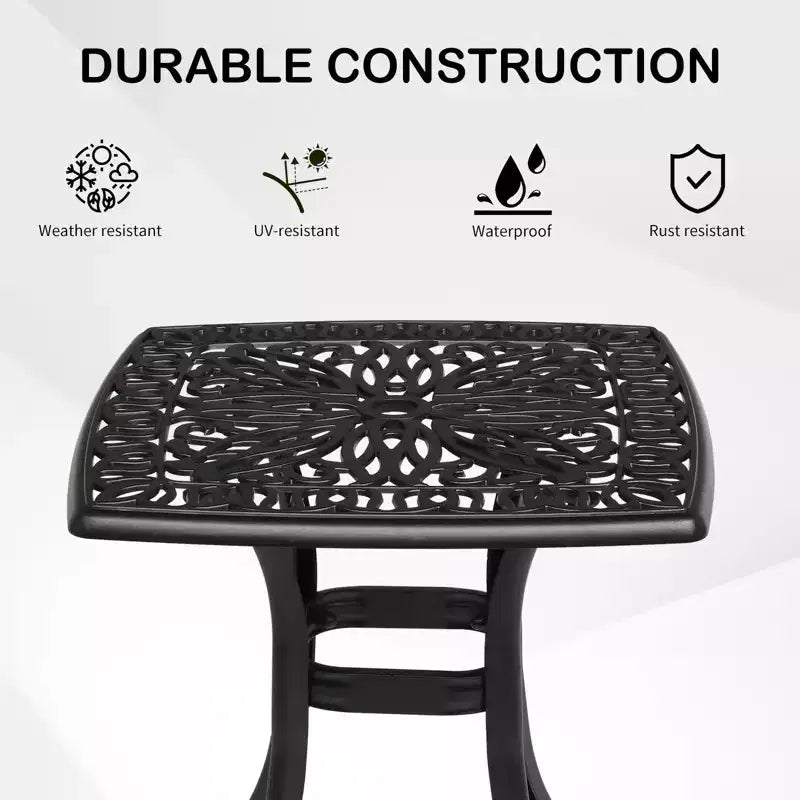 Table d'appoint de jardin carrée en aluminium moulé de 21,3 pouces