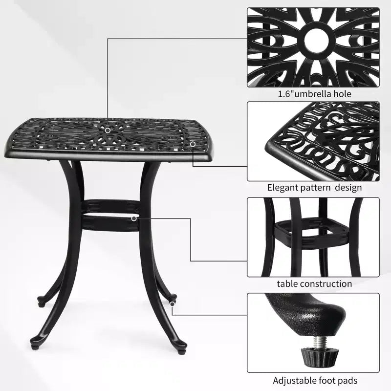 Table d'appoint de jardin carrée en aluminium moulé de 21,3 pouces