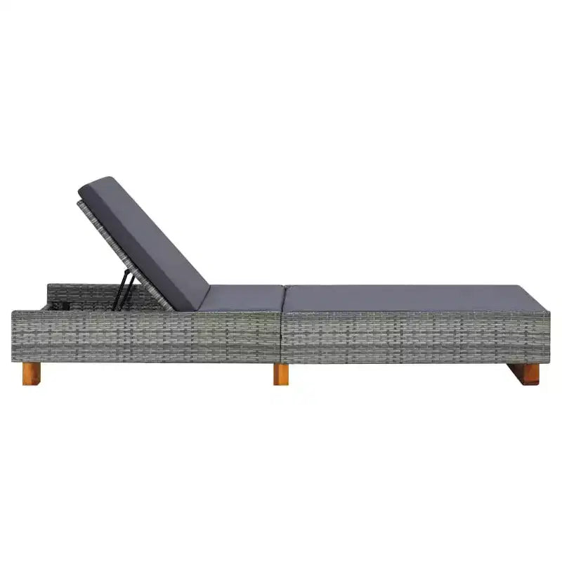 Chaise Longue de Patio, Bain de Soleil Extérieur avec Coussin en Résine Tressée