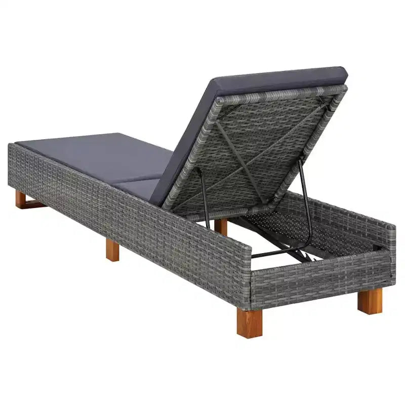 Chaise Longue de Patio, Bain de Soleil Extérieur avec Coussin en Résine Tressée