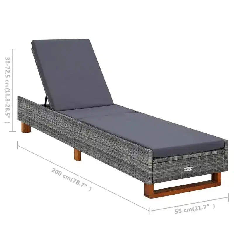 Chaise Longue de Patio, Bain de Soleil Extérieur avec Coussin en Résine Tressée