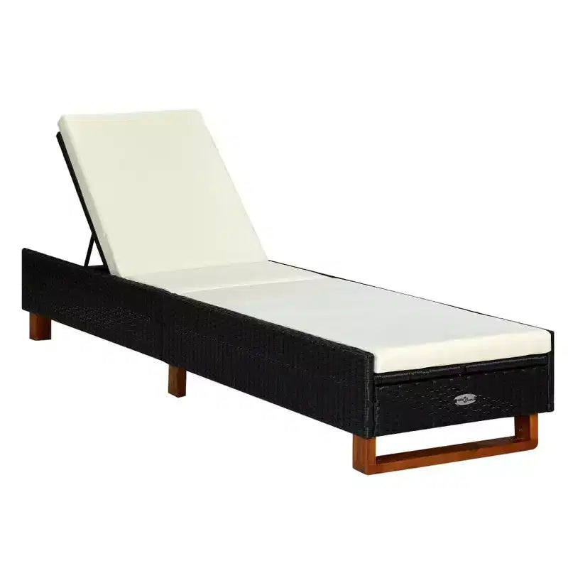Chaise Longue de Patio, Bain de Soleil Extérieur avec Coussin en Résine Tressée