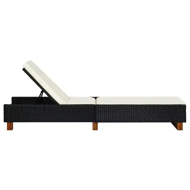Chaise Longue de Patio, Bain de Soleil Extérieur avec Coussin en Résine Tressée