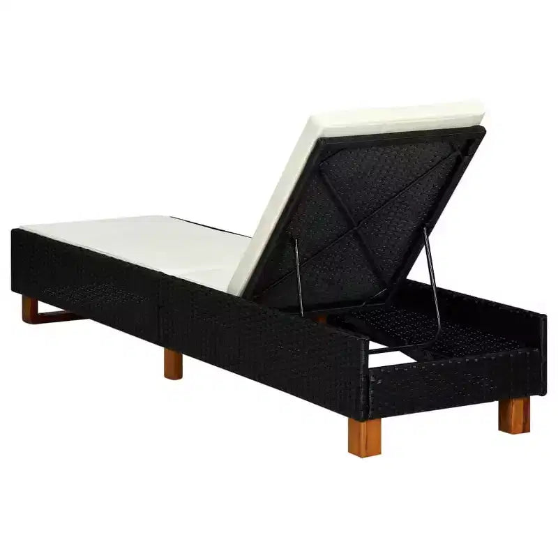 Chaise Longue de Patio, Bain de Soleil Extérieur avec Coussin en Résine Tressée